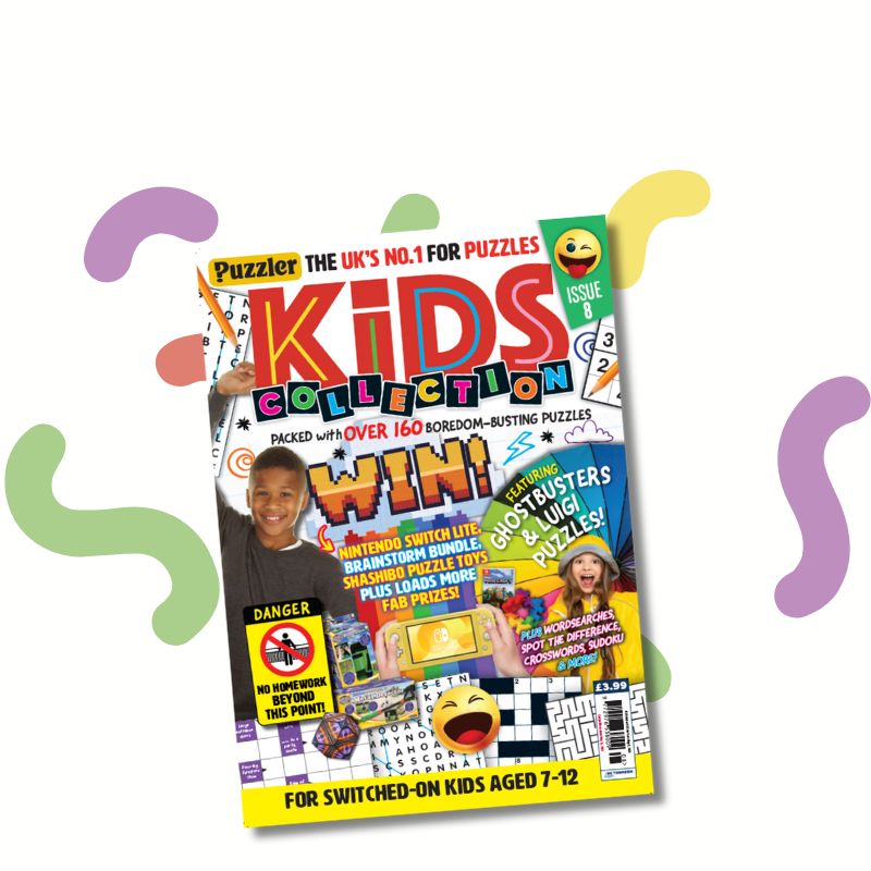 The cover of Kids' Collection magazine on colourful background.